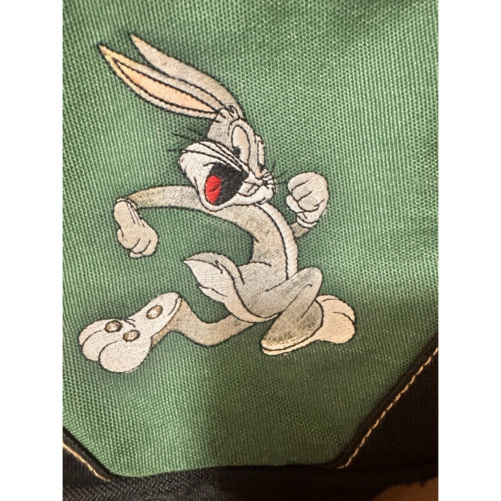 Vintage Looney Tunes Bugs Bunny Embroidered Green Backpack Purse Mini 1997 Black - Picture 2 of 15